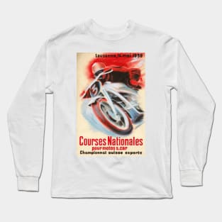 1939 Swiss Motorcycle Racing Championship, Lausanne, Switzerland - Vintage Poster Art Long Sleeve T-Shirt